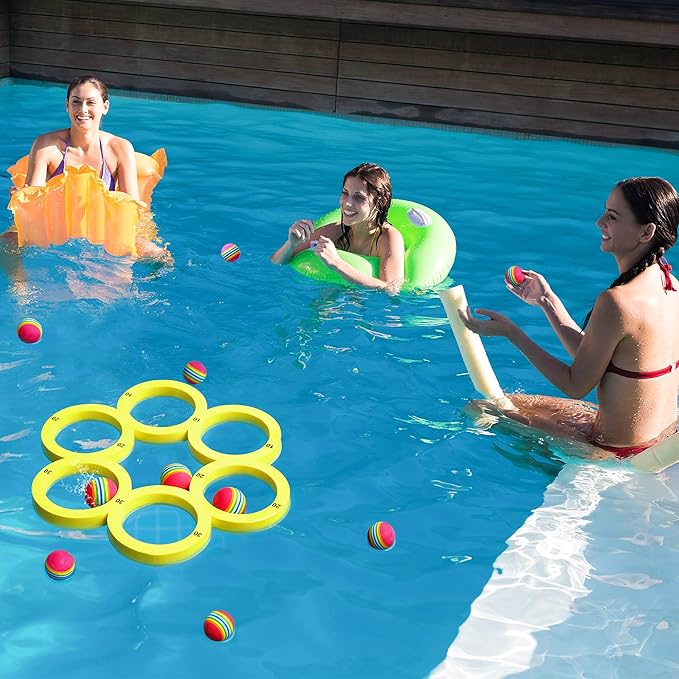 Hiboom Pool Game with Score, Combo Foam Pool Floats with 10 Colorful Tossing Balls, Toss Game