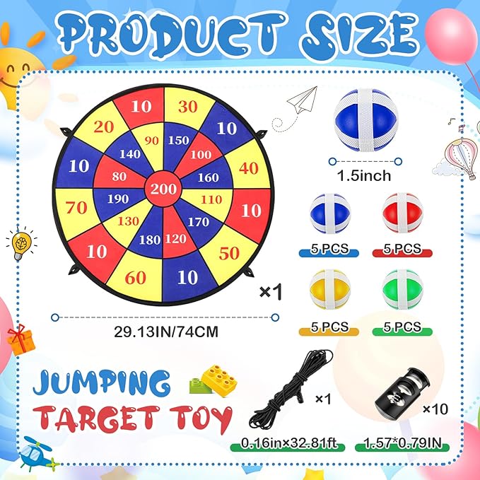 29" Dart Board Game Trampoline Accessories, Toss Game Dartboard with 20 Sticky Balls, Indoor &