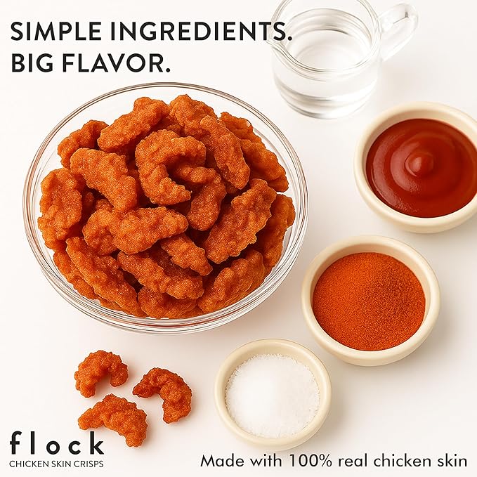 Flock Keto Chicken Skin Chips | Hattie B's Nashville Hot Flavor | Low Carb, High Protein, Sugar