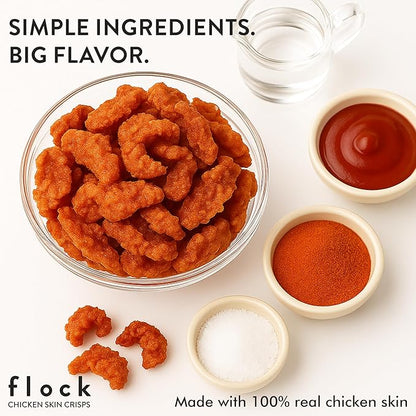 Flock Keto Chicken Skin Chips – Tapatio Flavor, Low Carb, High Protein, Gluten-Free Chicken Crisps