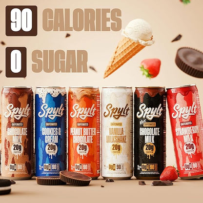 High Protein Milk - 6 Flavor Variety Pack with 60mg Caffeine & 20g Protein - 90 Calories, Ready to
