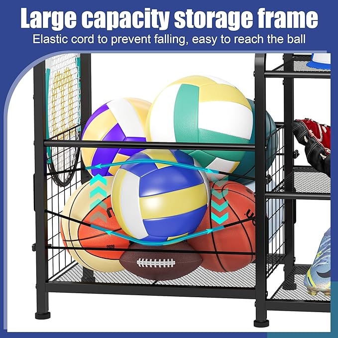 Sports Equipment Organizer Golf Bag Stand Golf Storage Organizer for Garage with Basket and Hooks