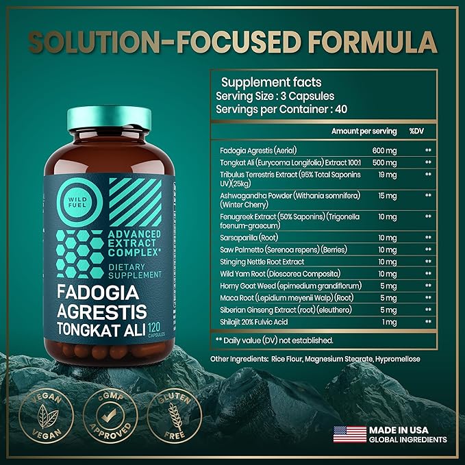 Fadogia Agrestis and Tongkat Ali Supplement - 600mg Fadogia Agrestis for Men, 500mg Longjack