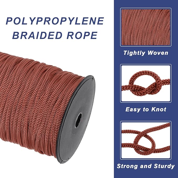 MECCANIXITY 3/16 Inch Polypropylene Rope Braided Ropes, 328ft Nylon Rope Hollow Utility Cord for
