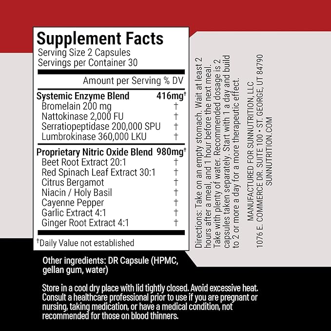 Nattokinase Supplement Nitric Oxide Capsules Beet Root Extract High Potency Lumbrokinase &