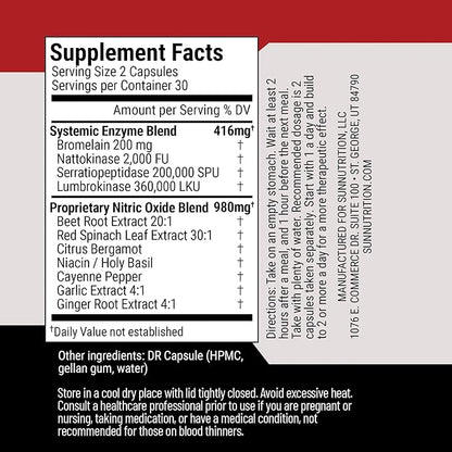 Nattokinase Supplement Nitric Oxide Capsules Beet Root Extract High Potency Lumbrokinase &