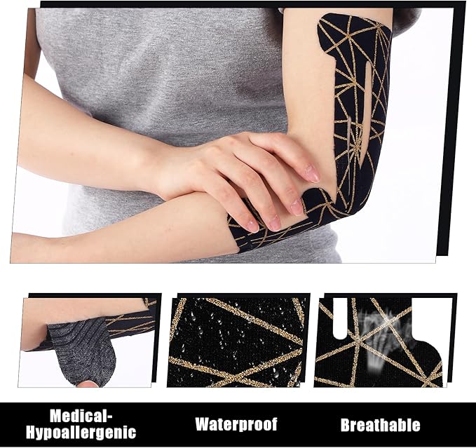 Geiserailie 20 Pcs Precut Kinesiology Tape for Elbows, Pain Relief Pre Cut Sports Waterproof