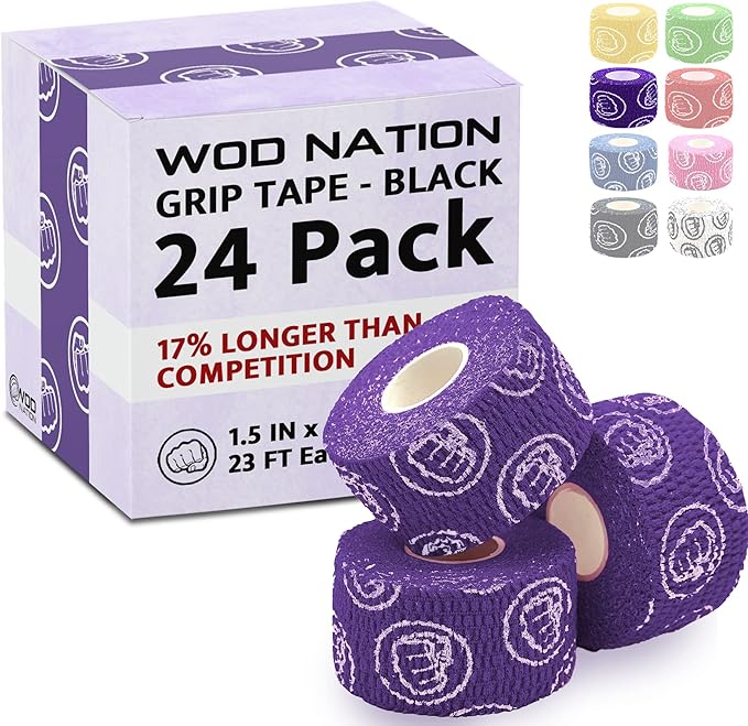 WOD Nation Flexible Hook-Grip Athletic Tape – Easy-Tear, Sweat-Proof Thumb & Finger Strips for