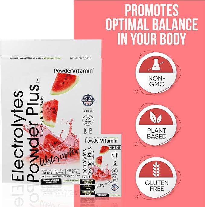 Electrolytes Powder Plus, Keto, Watermelon, Sugar Free, 1000mg Potassium, 120mg Calcium, 120mg