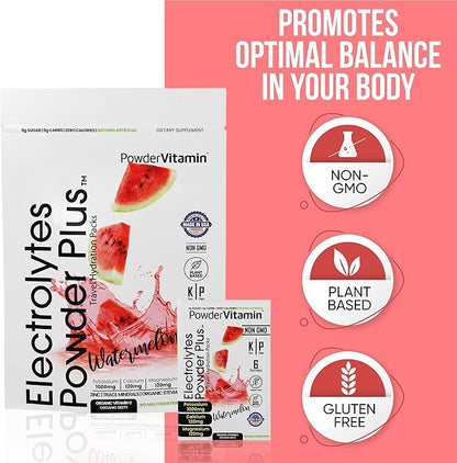 Electrolytes Powder Plus, Keto, Watermelon, Sugar Free, 1000mg Potassium, 120mg Calcium, 120mg