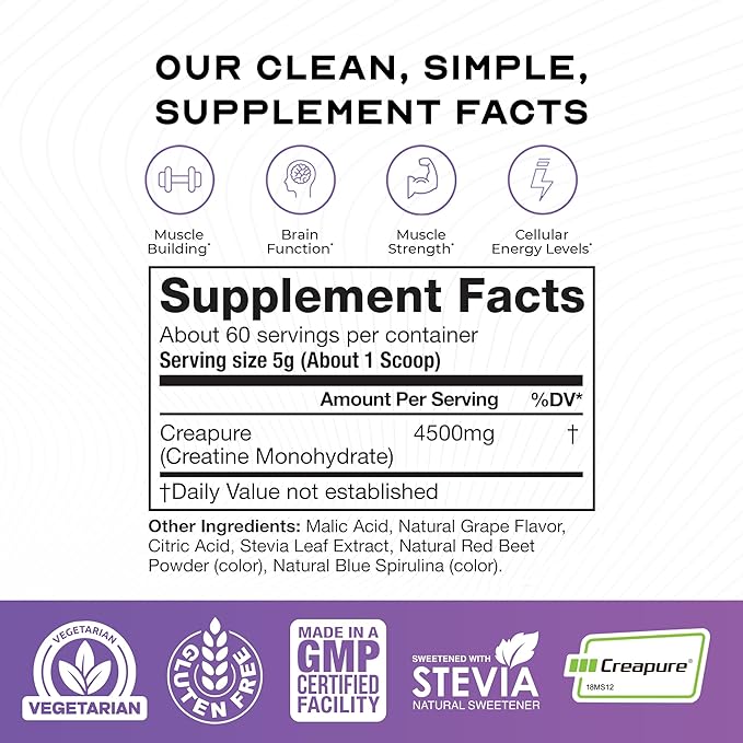 Muscle Feast Creapure Creatine Monohydrate Powder, Vegan Keto Friendly Gluten-Free Easy to Mix