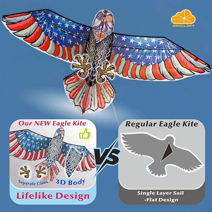 ORGCLDKT- 3D Lifelike Style Bird/Eagle Kite, Super Easy to Fly with, Ideal for Kids, Adults, Girls