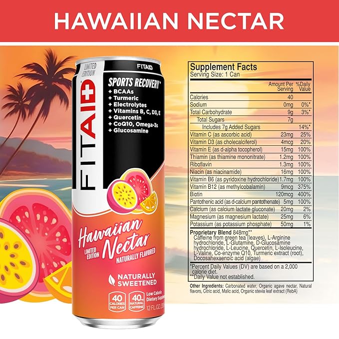 FITAID Post Workout Recovery Drink, Hawaiian Nectar, Passion Fruit, Orange & Guava, BCAAs
