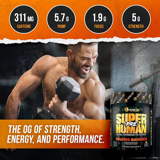 ALPHA LION Superhuman Pre Workout Powder, Beta Alanine, L-Taurine & Tri-Source Caffeine for
