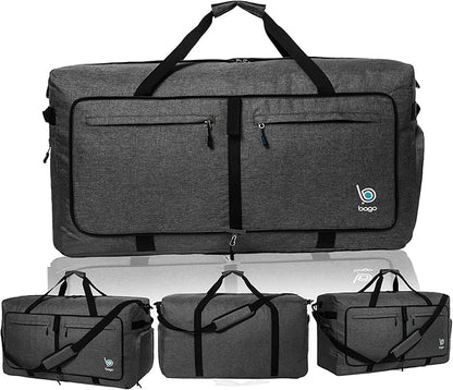 Bago Big XXL Foldable Duffel Bags for Traveling Women & Men - 140L Packable Duffle Bag for Travel with Shoe Compartment - Water Repellant, Heavy Duty, Lightweight Folding & Collapsible (SnowBlack)