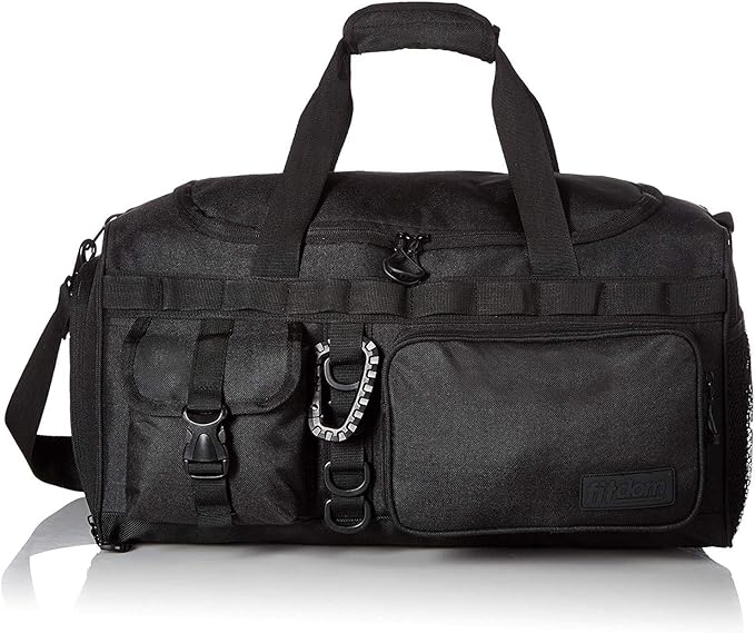 Fitdom 20" 32L Tactical Black Gym Duffle Bag with Shoe Compartment. Best Workout Bag For Men &