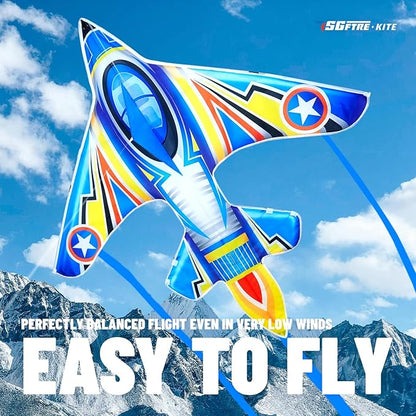Extremely Easy to Fly Two Piece Plane Kite Set for Kids,Single Line String with Tail for Beach
