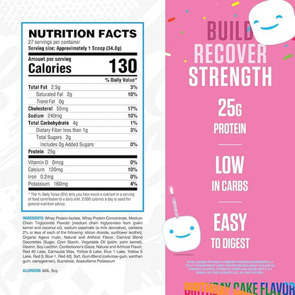 RYSE Loaded Protein Powder - Jet-Puffed Birthday Cake - 25g Whey Protein Isolate & Concentrate with