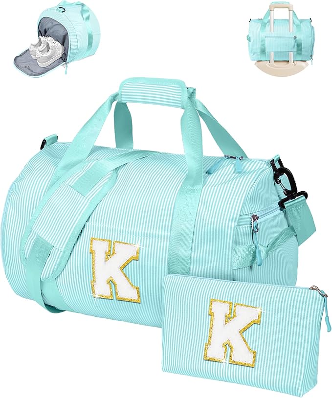Daughter Birthday Gifts, Girl Gym Bag, Kids Initial Overnight Duffel Bags with Shoe Compartment