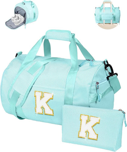Daughter Birthday Gifts, Girl Gym Bag, Kids Initial Overnight Duffel Bags with Shoe Compartment