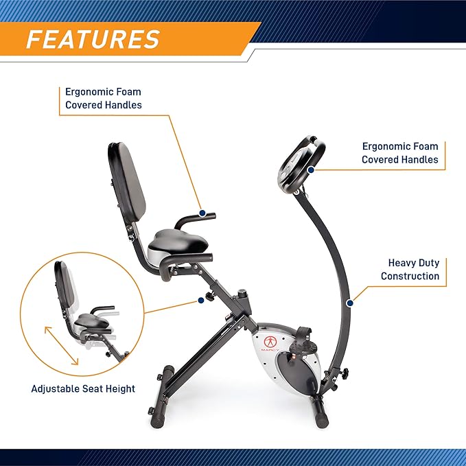 Marcy Foldable Upright Exercise Bike with Adjustable Resistance for Cardio Workout & Strength