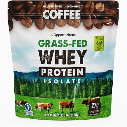 Opportuniteas Grass Fed Coffee Whey Protein Isolate Powder - 27g Protein Powder Without Artificial