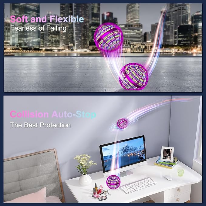 Flying Orb Ball (Pink, 2025 Upgraded) with Dazzling Lights, Magic Hover Spinner, Boomerang Drone