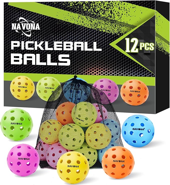 Navona 12 Pack Premium 40-Holes Colorful Outdoor Pickleball Balls, Meet USAPA Official Requirement