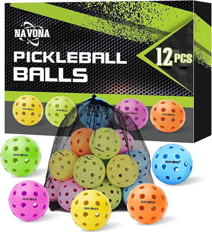 Navona 12 Pack Premium 40-Holes Colorful Outdoor Pickleball Balls, Meet USAPA Official Requirement