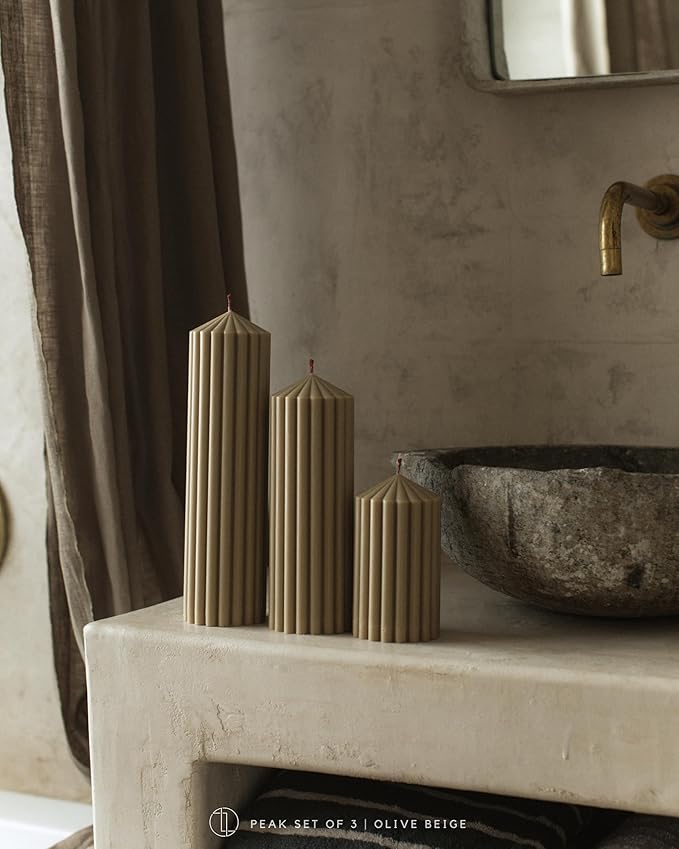 LAWA Ribbed Peak Pillar Candle - Large Beautiful Handmade Pillar Scented Soy Wax Candle Elegant