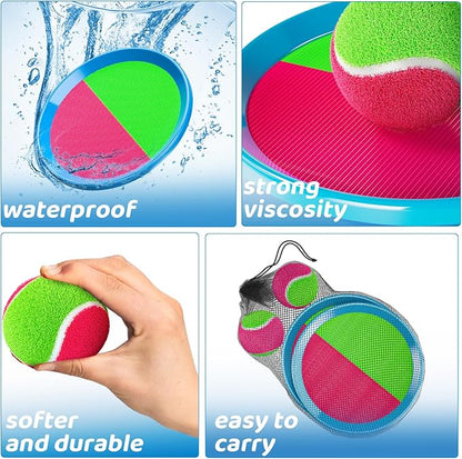 Toss and Catch Ball Game Set, Beach Outdoor Toys for Kids Boys with Paddle, Balls and Storage Bag