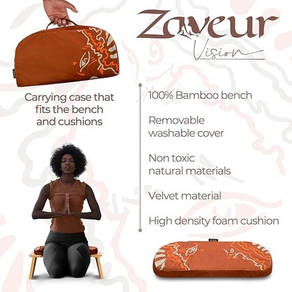 Bamboo Meditation Bench with Cushion - Foldable Bench for Multiple Seating Angles - Kneeling Chair
