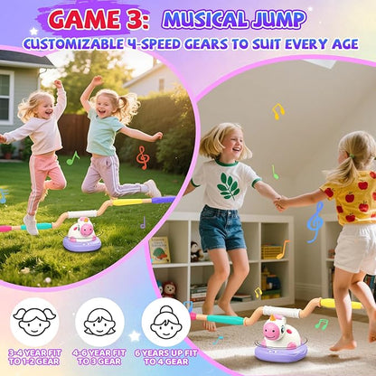 3-in-1 Outdoor Toys for Kids Ages 3-8, Unicorn Rocket Launcher, Ring Toss & Musical Jump - Backyard