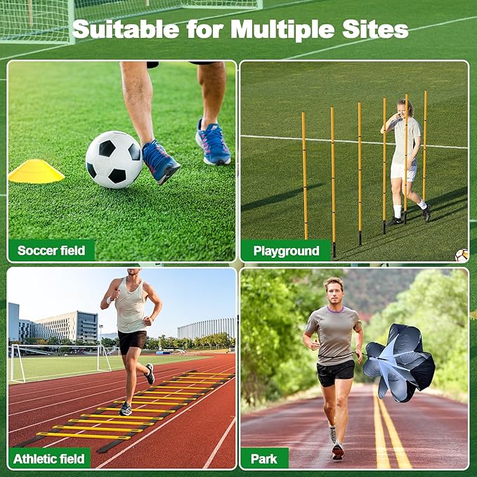24Pcs Soccer Agility Training Equipment Set Ultimate Agility Poles Cones Ladder More for Quick