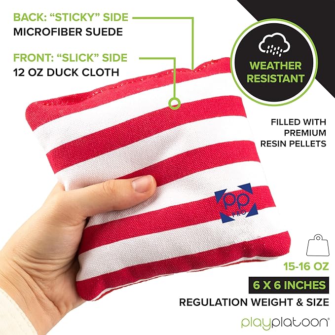 Professional Cornhole Bags - Set of 8 Regulation All Weather Double Sided - Sticky Side/Slick Side