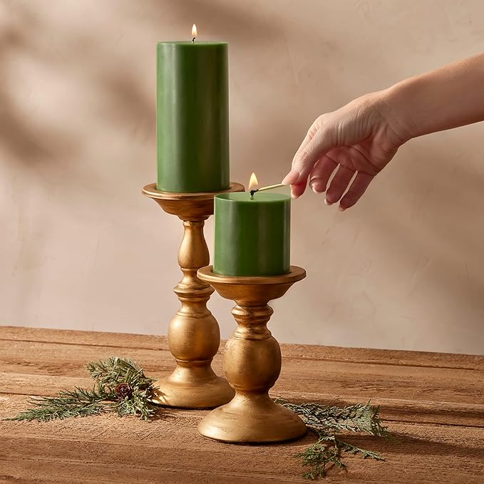 Thymes Frasier Fir Scented Candles for Home Decor - Green Pillar Candles for Women & Men - Place on