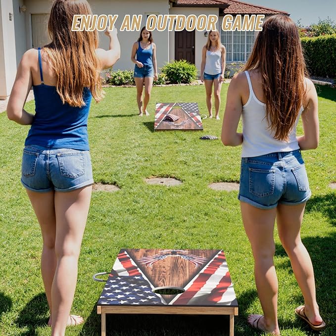 Cornhole Board Set,Corn Hole Games for Adults Outdoor,2X4FT Solid Wood Regulation Cornhole Boards