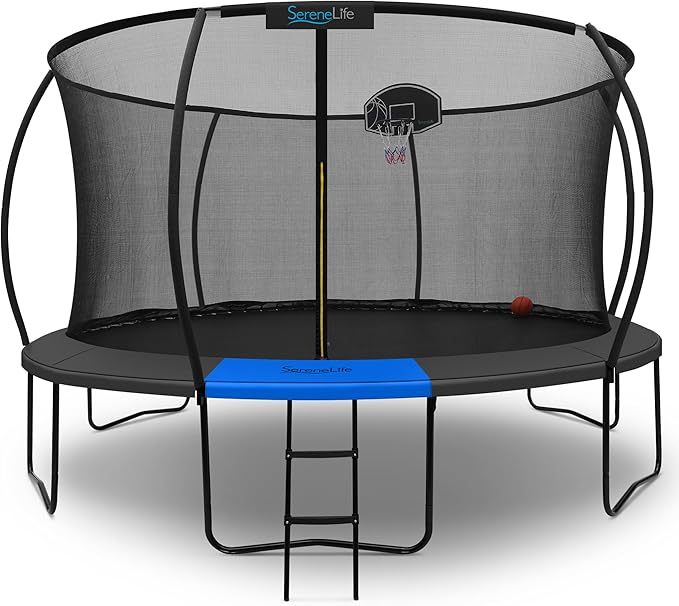 Serenelife 12FT 10FT 8FT Recreational Trampolines with Enclosure Net and Ladder and Anti-Rust