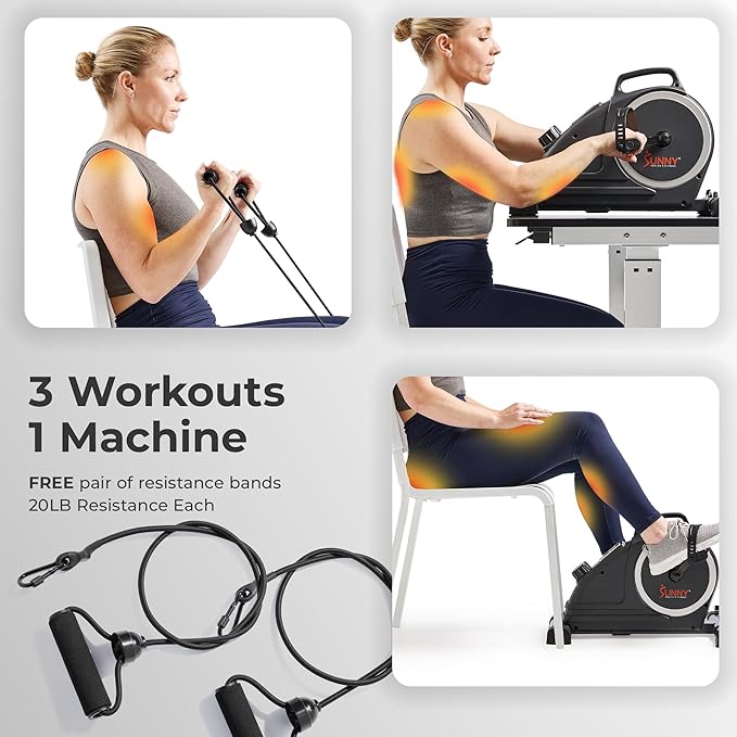 Sunny Health & Fitness Dual Function Under-Desk Bike Trainer, Mini Exercise Machine for Senior
