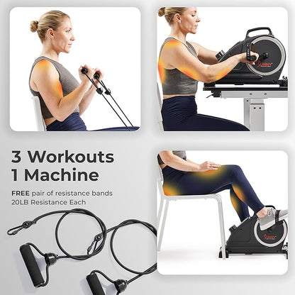 Sunny Health & Fitness Dual Function Under-Desk Bike Trainer, Mini Exercise Machine for Senior