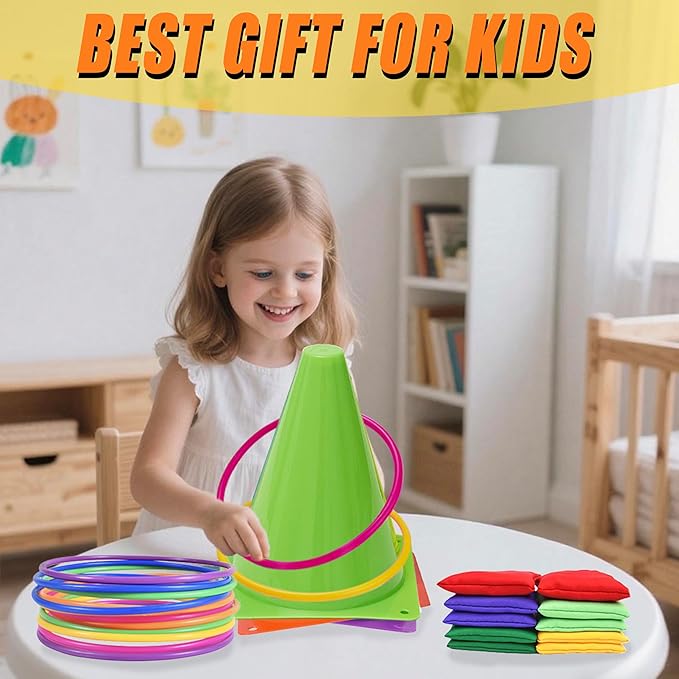 Carnival Games Combo Set 3 in 1, 31PCS Soft Plastic Cones Bean Bags Ring Toss Game with Carrying