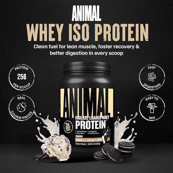 Animal Whey Isolate Protein Powder - Loaded for Pre & Post Workout Muscle Builder and Recovery with