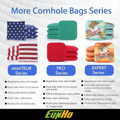 EunHo Dual Sided Cornhole Bags Regulation Set of 8 Professional Cornhole Bean Bags Slick and Stick