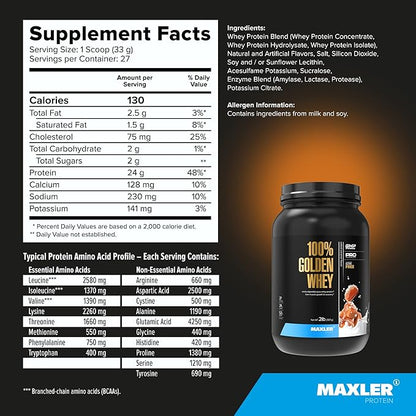 Maxler 100% Golden Whey Protein - 24g of Protein per Serving - Premium Whey Protein Powder for Pre