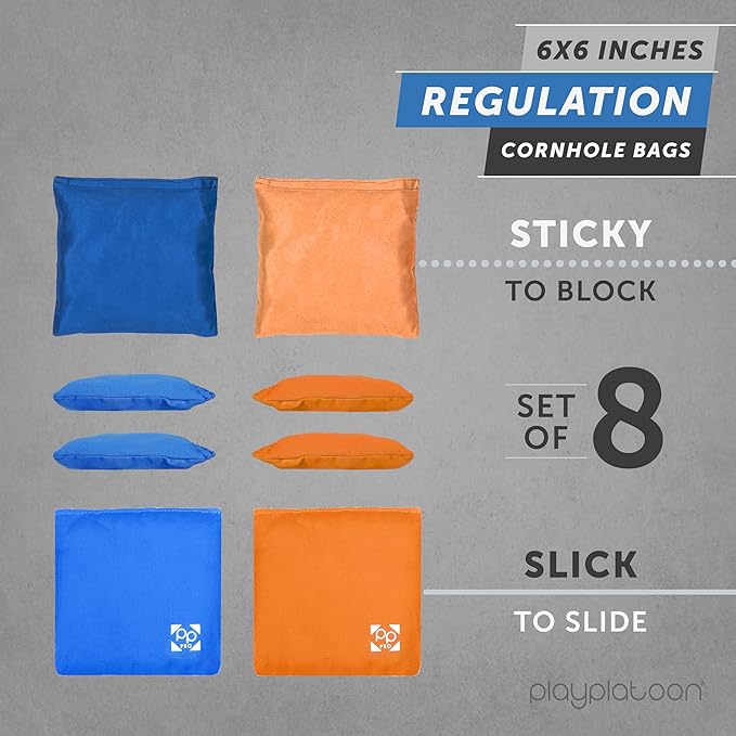 Professional Cornhole Bags - Set of 8 Regulation All Weather Double Sided - Sticky Side/Slick Side
