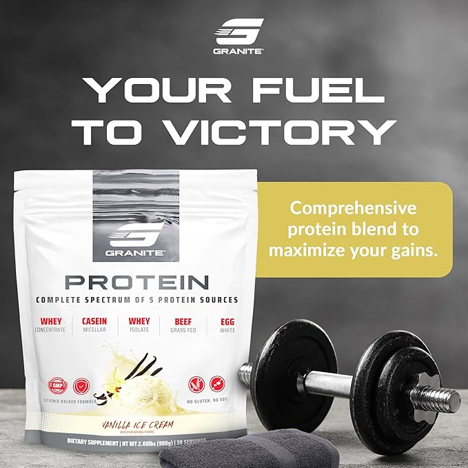 Granite Nutrition Protein Powder - Premium 5-Source Blend (Whey, Casein, Egg, Grass-Fed Beef) for