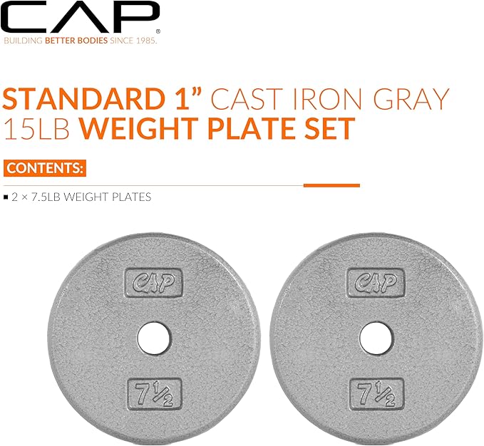 CAP Barbell Standard 1-Inch Cast Iron Weight Plates - Singles & Sets | 1.25-50 lbs | Multiple