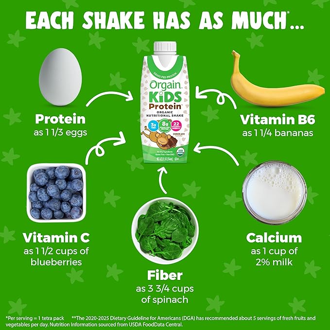 Orgain Organic Kids Protein Nutritional Shake, Chocolate - 8g of Protein, 22 Vitamins & Minerals