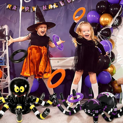 Max Fun Halloween Ring Toss Games for Kids, 2 Pack Inflatable Spiders Set Halloween Party Favor