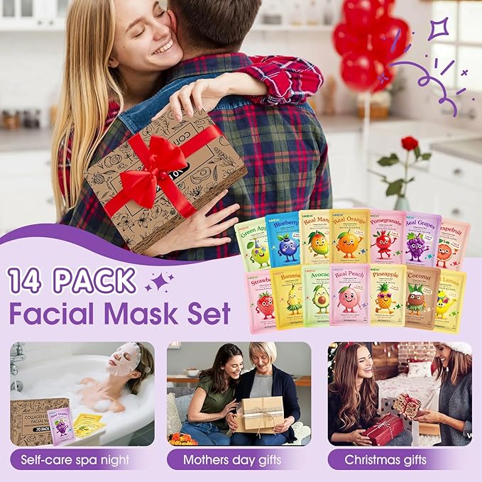70 Pack Collagen Hydrating Face Masks Skincare for Women, Cute Fruit Face Mask Skin Care for Kids